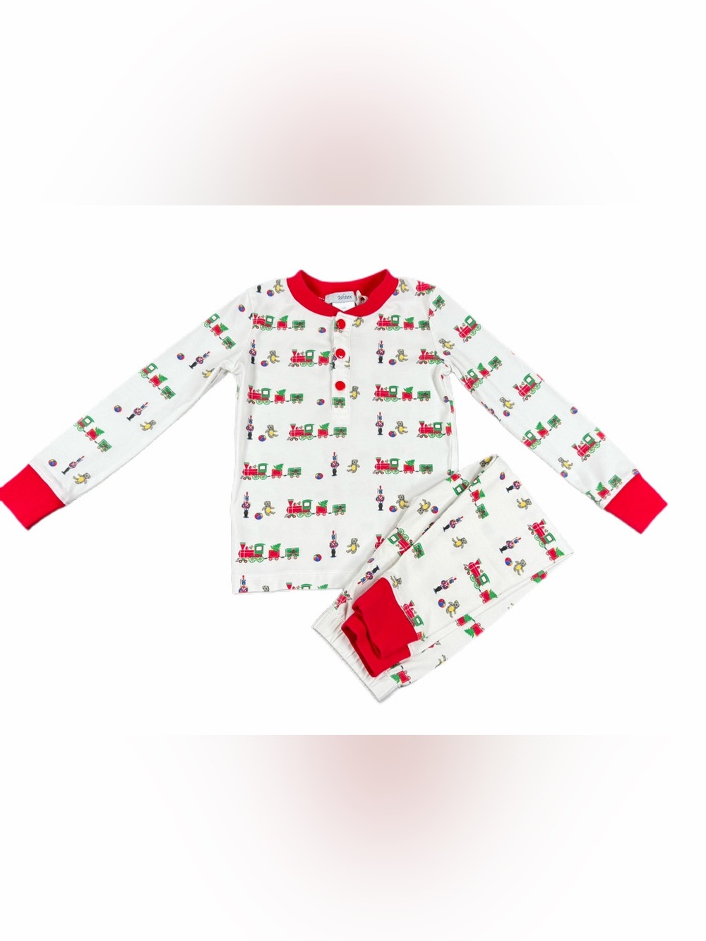 ISHTEX Toy Train Pima Christmas Pajama Set- 24M